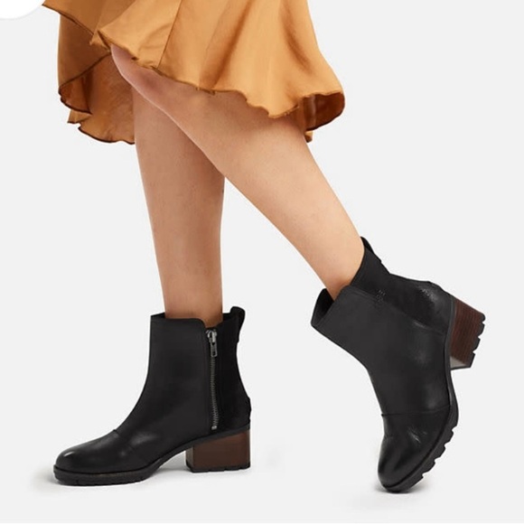 Sorel Shoes - Sorel Cate Waterproof Full Grain Leather Suede Block Heel Bootie Size 8.5